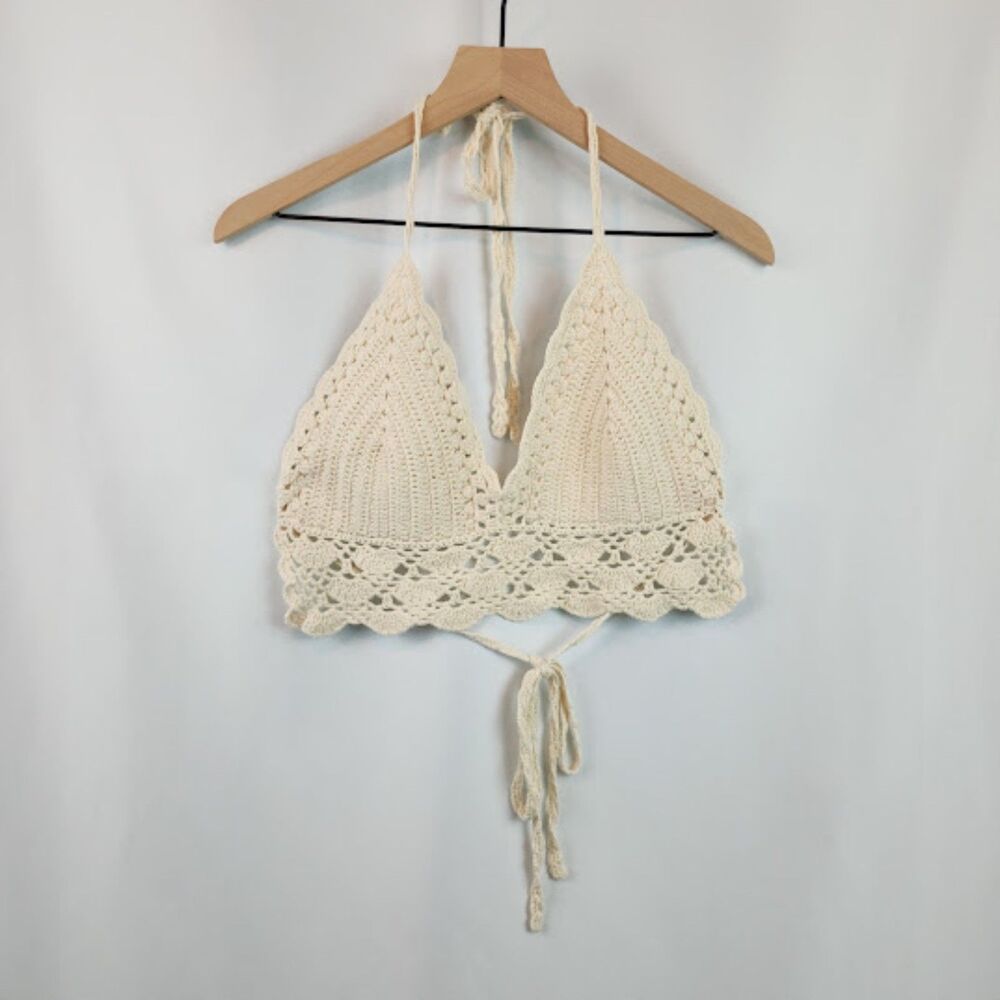 Beach by Exist Women's Handmade Crochet Tie Back Top Size L/XL